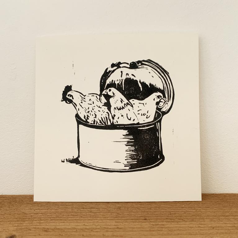 Affiche linogravure poule consommation vegan