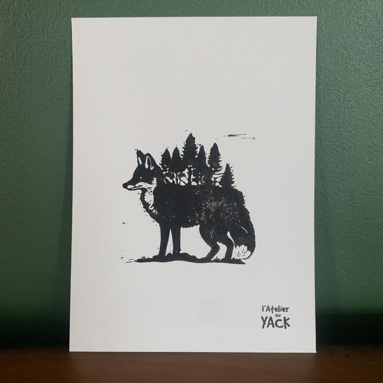 Affiche linogravure renard forêt deforestation